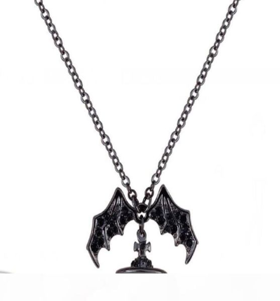 

queen mother demon evil titanium black wings diamond saturn necklace super cool punk bat silver chains jewelry mala beads necklace2475003