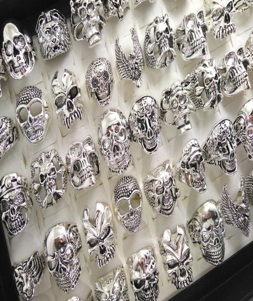 

skull skeleton gothic biker rings men039s rock punk ring party favor styles mix whole fashoin cool jewelry lots 6097412, Golden;silver