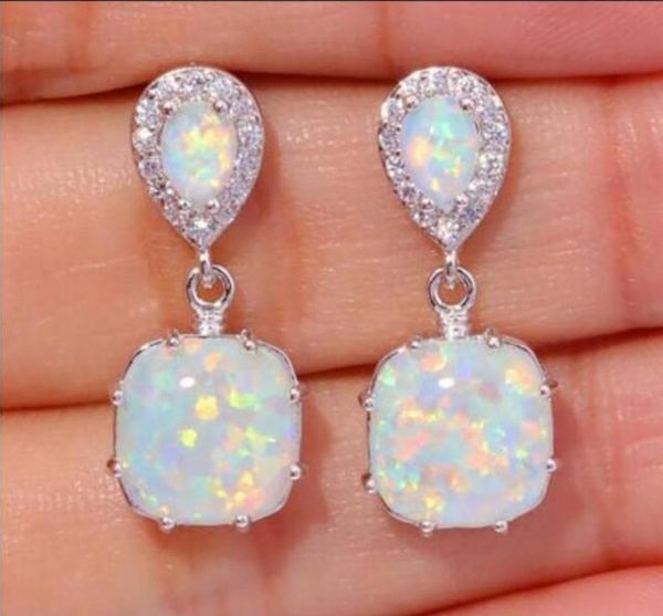 

fashion women white fire opal cubic zirconia silver plated earrings wedding engagement cocktail party gift1012530, Golden