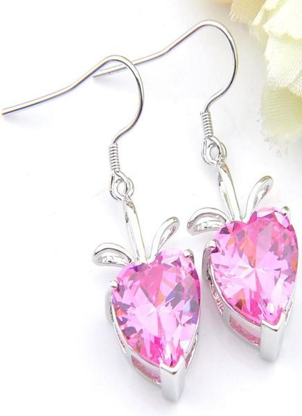 

6 pairs luckyshine women jewelry pink zircon gems earrings 925 sterling silver plated wedding jewelry for dangle earr8108473