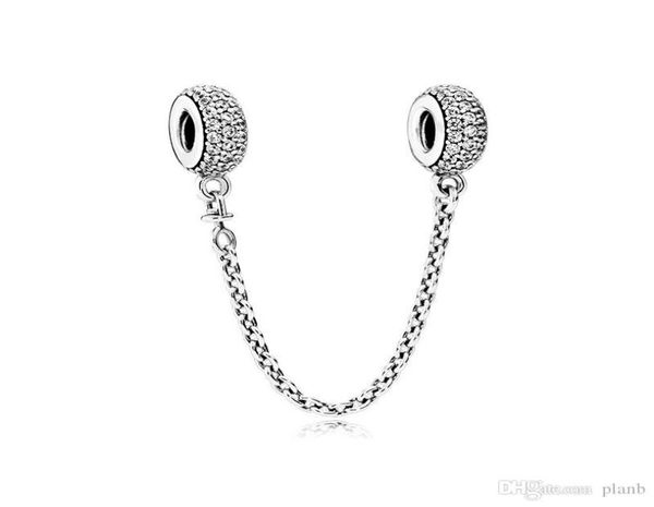 

women 3 colors 925 sterling silver clear cz safety chain 14k rose gold plated fit pandora charms bracelet diy jewelry making8015915
