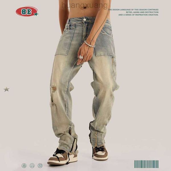 

designer jeans be men's wear | autumn/winter washed yellow mud micro flared zipper american street fashion brand men's and women&#, Blue