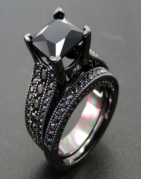 

arrival black gold plated jewelry ring set aaa black cubic zircon stone ring set women wedding rings size 567891011 2105244225305, Slivery;golden