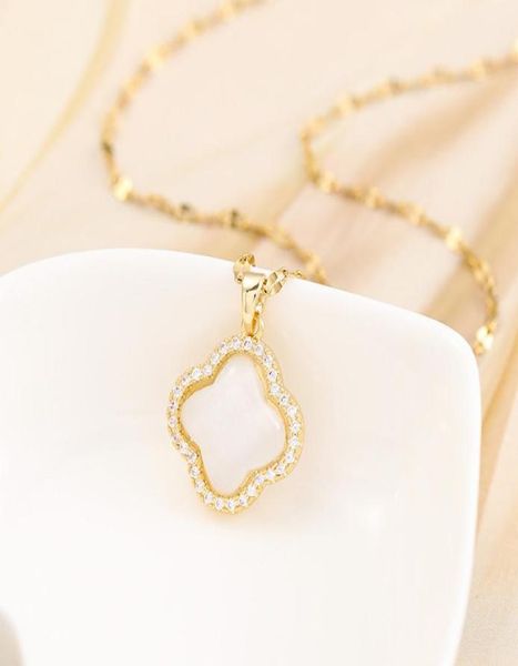 

good lucky clover pendant stainless steel necklace micro pave women engagement jewelry6632886, Silver