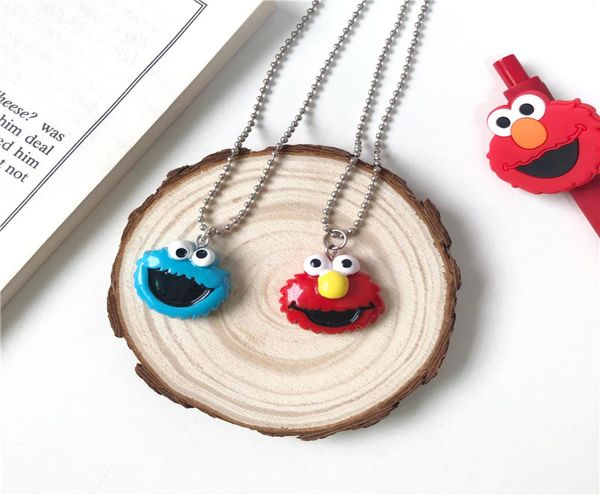 

cartoon red and blue sesame street necklace smile couple necklace funny children jewelry6518095, Silver