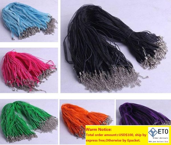 

100pcs 18 diy jewelry making organza ribbon necklace strap cords colorful voile string lobster clasp wax cord chain, White;red