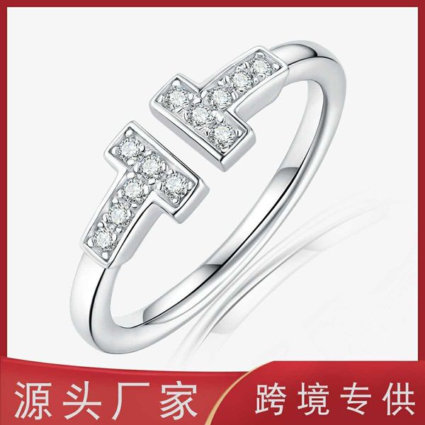 

designer new small fresh and simple mosang diamond ring tiffay classic double opening pure silver stone for women, Slivery;golden