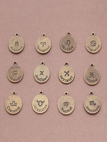 

120 pcs ronze round charm pendant zodiactwelve constellations charm pendantdoublesided diy findings 4664878, Bronze;silver