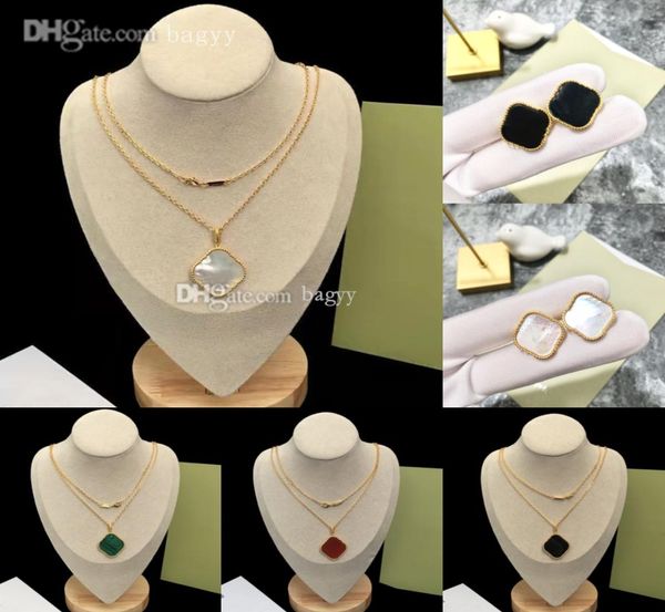

designer jewelry choker clover pendant necklaces large ladies sweater chain charm earrings stud classic love charm couple gift scr8898956, Golden;silver