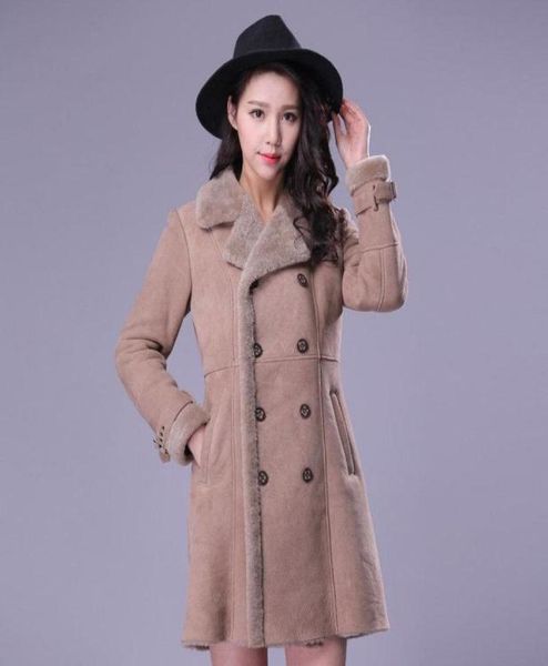 

women039s leather faux winter 2021 jacket women doublefaced fur coat parka sheepskin genuine warm thick real wool liner bran4121576, Black