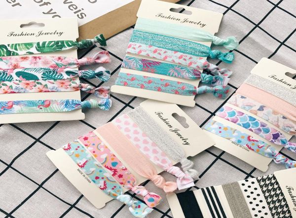 

5pcslot knot ponytail holder hairband bracelets rubber band elastic mixed heart unicorn hair ties women girls039 hair accessor4539439, Slivery;white