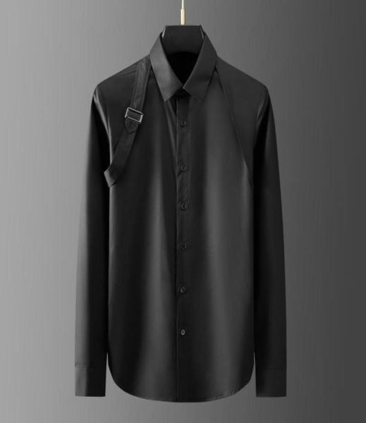 

men039s casual shirts minglu cotton male luxury metal buckle long sleeve mens dress fashion slim fit party solid color man shir4451108, White;black