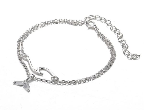 

20pcslot bohemian ocean wave whale tail anklet bracelets women beach silver ankle chain foot bracelet summer jewelry2165950, Red;blue