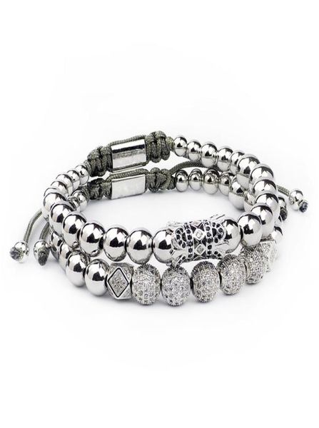 

men bracelet 2pcsset luxury crown pave cubic zirconia starlight ball charms copper beads bangles for women gift valentine039s 7788428, Golden;silver