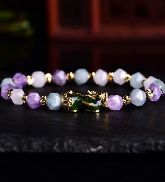 

sx001 fashion new design pixiu bracelet natural amethyst pi xiu piyao bracelet change color pixiu bracelet natural beads charm wom1349445, Golden;silver