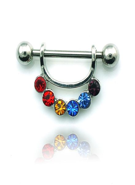 

brand new fashion nipple rings 316l stainless steel barbell multicolor rhinestone body piercing jewelry whole rhk11373342706, Silver