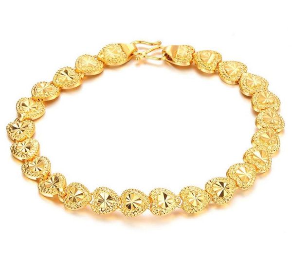 

womens bracelet carved lovely heart wrist chain link 18k yellow gold filled lady accessories 787 inches long wedding party gift5710356, Black