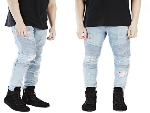 

west styles jeans rockstar jeans denim pants mens hip hop jeans patchwork washed slim hip hop biker pencil pants8386398, Blue
