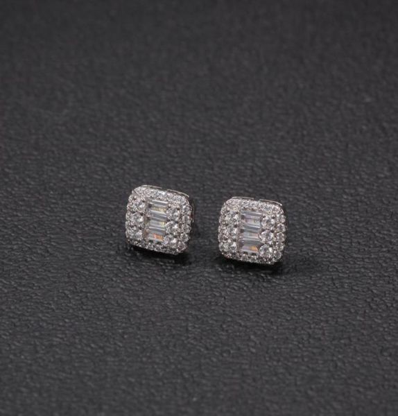 

hip hop baguette stud earrings 8x10mm micro paved cubic zircon earings fashion jewelry gift25605703372041, Golden;silver