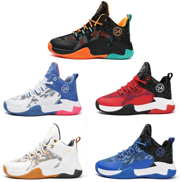 

2023 kids basketball running shoes boy girl breathable white blue black orange red gold trainers outdoor sports