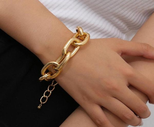 

shixin hip hop thick cuban link chain bracelets for women punk chunky hand chain jewelry gold color bracelets femme fsshion2416079, Black