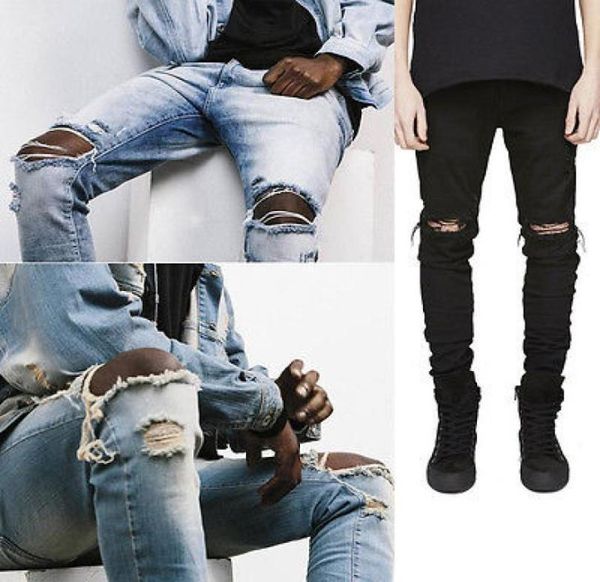 

whole fashion men straight slim pants denim jean pants ripped skinny trousers new men039s jeans clothes7441017, Blue
