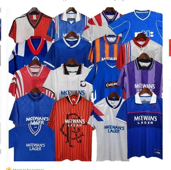 

87 90 92 93 94 95 96 97 99 01 08 glasgow rangers fc retro soccer jerseys 20 21 gerrard gascoigne laudrup gerrard mccoist football uniforms d, Black;yellow