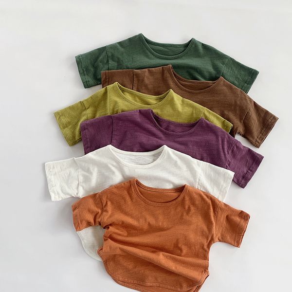 

t shirts retro children's bamboo cotton short sleeved t shirt 2023 summer boys and girls korean casual t shirts baby wt834 230711, Blue