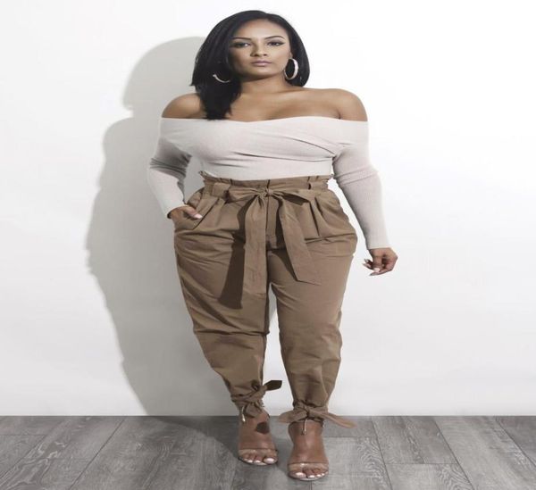 

women casual high waist pants solid color bandage design harem pants fashion trousers with sashes8497999, Black;white