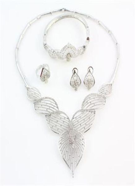 

jewelry sets women white gold plated crystal wedding party accessories necklace bracelet ring earring jewellery set7315902, Slivery;golden