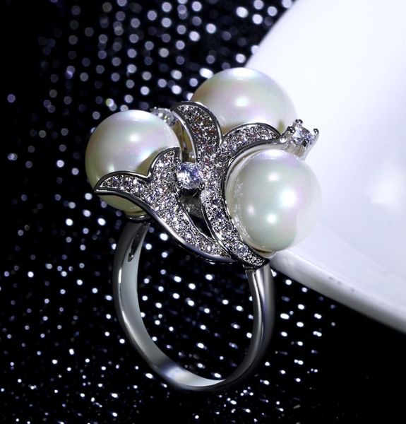 

new latest design ring white pearl ring trendy birthday gift with crystal cz nice ring5616289, Golden;silver