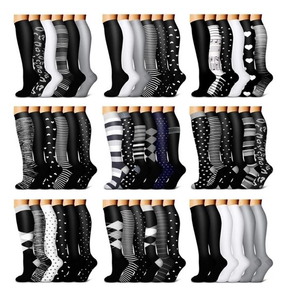 

5 6 pairs men and women compression socks circulation recovery varicose veins nursing travel running hiking sports 2205183462241, Black