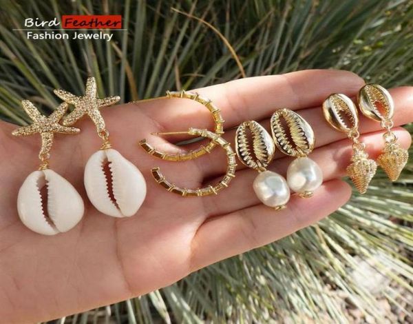 

fashion statement shell conch stud earrings set for women vintage earrings wedding party bridal fringed jewelry gift 4 pairs227c4265769, Golden;silver