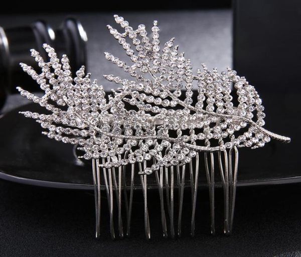 

alloy leaf rhinestones wedding hair comb crown beautiful bridal hair jewelry hair accessories fashion women hairpieces jch1218240766, Golden;white