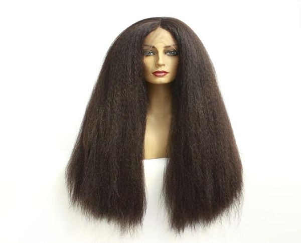 

natural looking kinky straight synthetic lace front wig middle part heat resistant glueless full hair fashion women039s wig5013652, Black