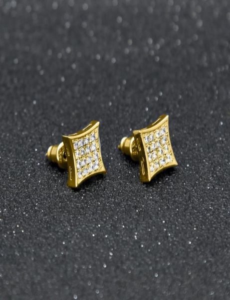 

men fashion square stud earrings cz bling micro pave cubic zirconia gold silver earring punk hiphop jewelry5245774, Golden;silver