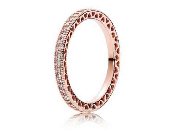 

rose gold plated & 925 sterling silver ring hearts of european style jewelry charm ring gift3447498