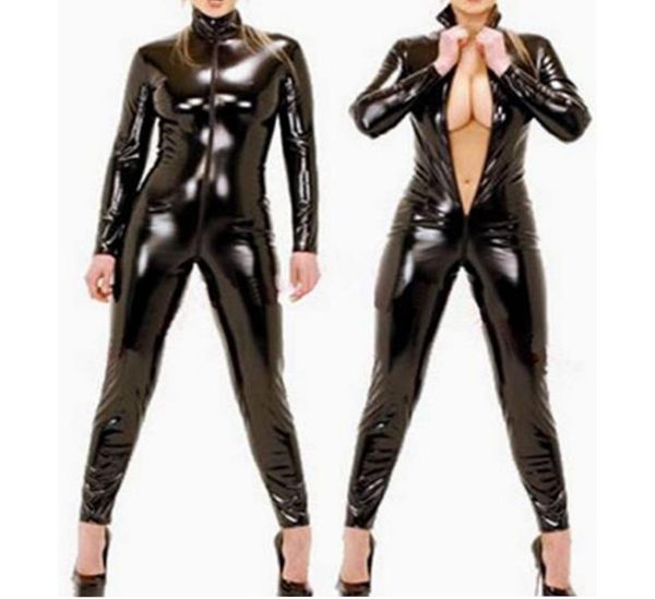 

2018 polished leather women bodysuit xs6xl plus size catsuit zipper clubwear costume with open cr3895683, Black;white