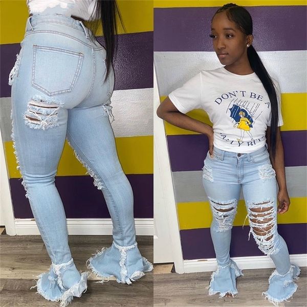 

skirt ripped jeans femme high waist vintage flare female holes patchwork bell bottom jean denim pants trousers multi size 230711, Black
