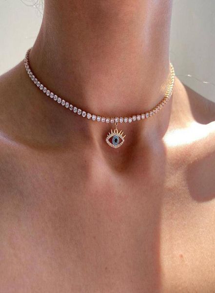 

s3070 fashion jewelry evil eye necklace for women rhinestone chain blue eyes pendant choker necklaces3044308, Silver