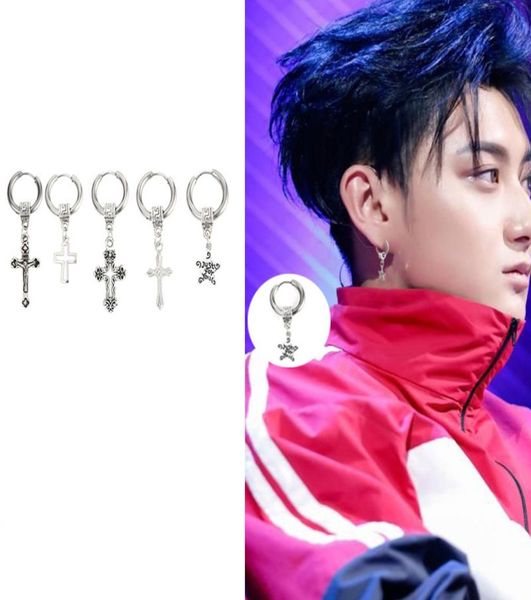 

circle round cross earrings for men stainless steel pendant stud earrings punk rock style male men women ear buckle earrings jewel5923837, Golden;silver