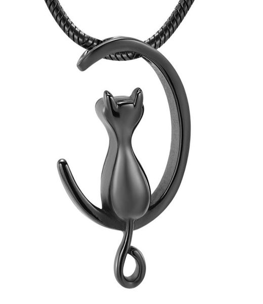

ijd10014 funnel gift box black cat necklace memorial urn locket for animal ashes holder keepsake jewelry stainless steel1000828, Silver