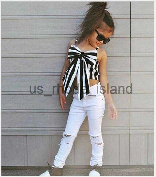 

clothing sets new fashion girls clothing sets children striped big bow pants 2pcs set kids suit child outfits2750730 x0712, White