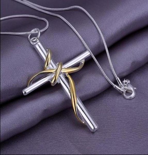 

factory price 925 silver chain necklace dichroic twisted rope cross pendant 810801