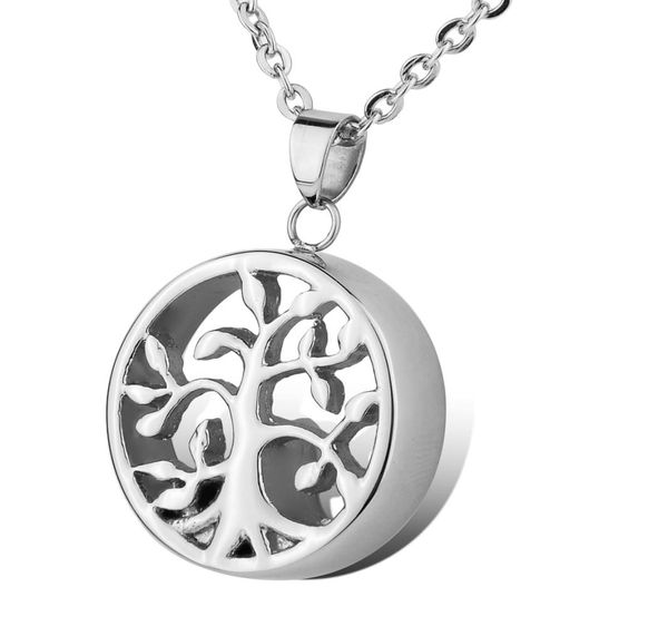 

lily stainless steel life tree hope waterproof urn pendant necklace memorial ash keepsake cremation jewelry with gift bag and chai6141348, Silver