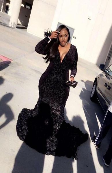 

plus size black prom dress mermaid v neck bodycon sweep train black girl african formal party dresses evening arabic pageant celeb6106439