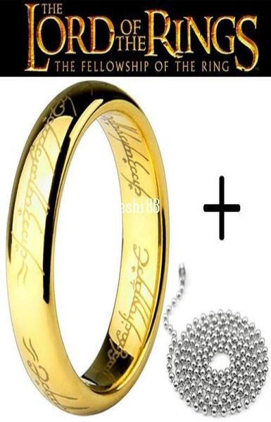

the lord of the rings 18k gold plated ring with bead chain 316l stainless steel men women jewelry whole lots3716749, Silver