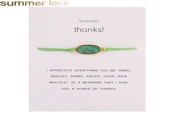

2019 thanks card adjustable bracelet golden oval resin stone charm bracelets colorful 10 colors wax rope bracelet jewelry gift6131922, Golden;silver