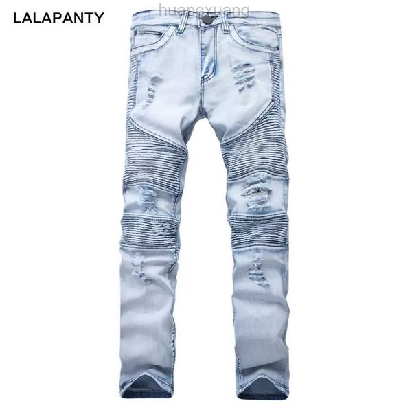 

lalapanty clothing jeans slp blue/black destroyed mens slim denim straight biker skinny jean men ripped jeans pants