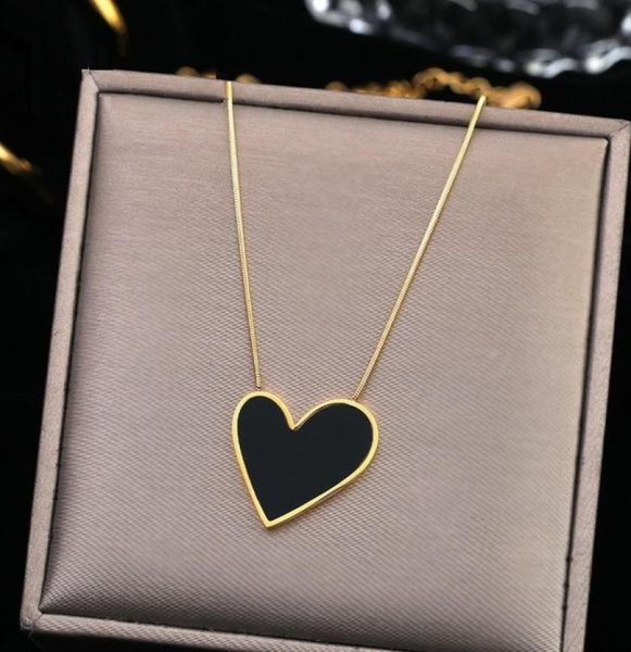 

black peach heart pendant gold stainless steel necklace girls necklace accessories for woman4789301, Silver